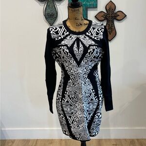 Gianni Bini Monochrome Geometric Long Sleeve Dress size Large